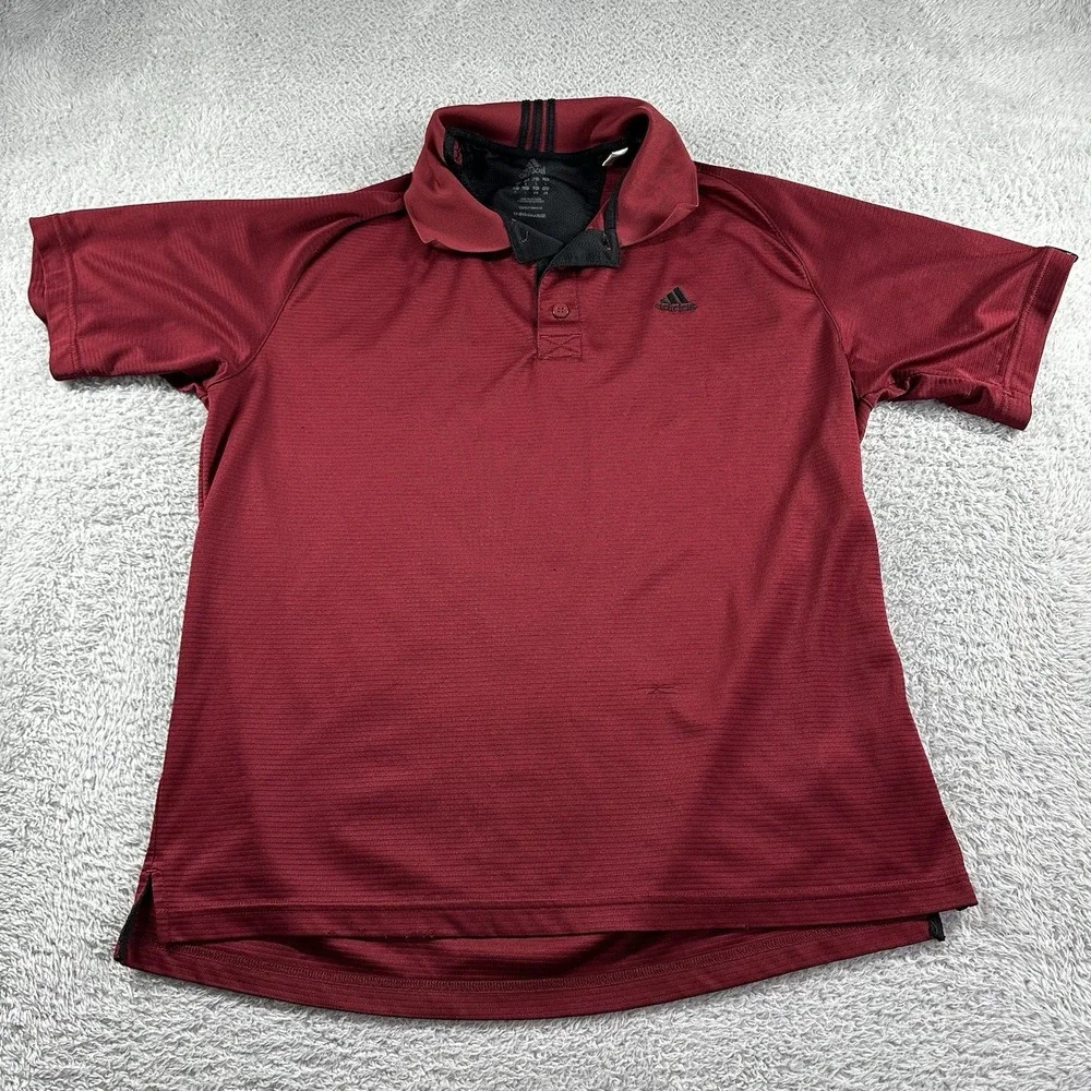 Adidas Performance‎ Polo Shirt Mens Medium Burgundy Red Collar Embroidered Logo